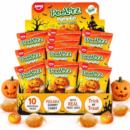 AMOS Peelerz Peelable Gummy Candy 240g Halloween Pumpkin Shaped Mixed Fruit Flavors 1 Box