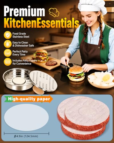 Hamburger Patty Press, 5 Inch Stainless Steel Burger Mold