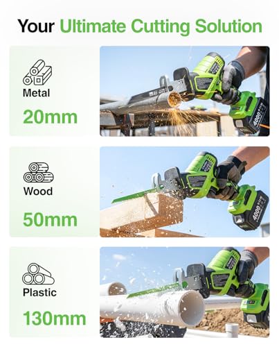 Cordless Reciprocating Saw 21V: One-Handed Reciprocating Saw with 0-3500 RPM Brushless Motor, 2 x 4.0Ah Batteries, 8 Quick-Change Blades, LED Light, Perfect for Wood PVC Metal Cutting