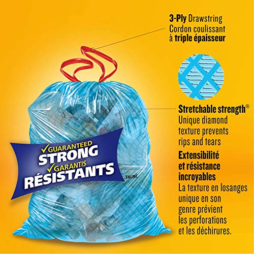 Glad Blue Recycling Bags - Tall 45 Litres - ForceFlex, Drawstring, 26 Trash Bags, Made in Canada of Global Components