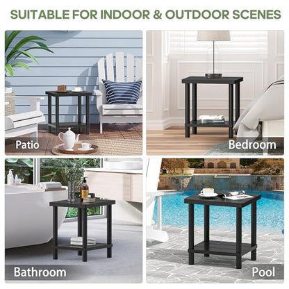 Outdoor Side Table with 2-Tier, Bamboo Small Patio Adirondack Tables
