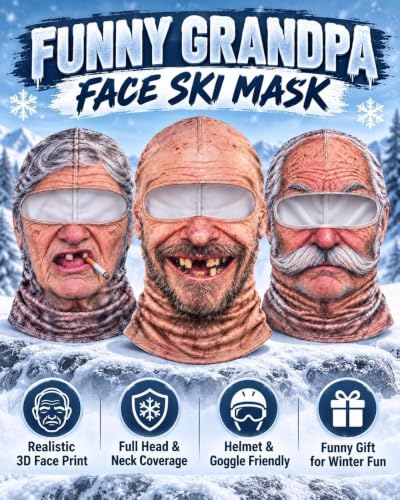 Old Man Ski Mask Winter Funny Realistic Face Balaclava 3D Printed Full Face