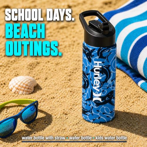 Hurley 3D Shark Design 16Oz Straw Cap Ss. Sports Bottle