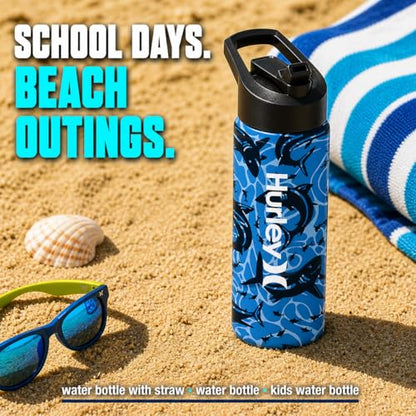 Hurley 3D Shark Design 16Oz Straw Cap Ss. Sports Bottle