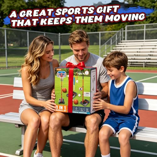 EagleStone 3 in 1 Kids Basketball Hoop and T Ball Set for Kids 3-12