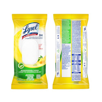 Lysol Disinfecting Wipes Flatpack, Citrus, Biodegradable Wipes, Kills 99.9% of Viruses & Bacteria, Bulk Pack of 4, 336 count (4 x 84 count)