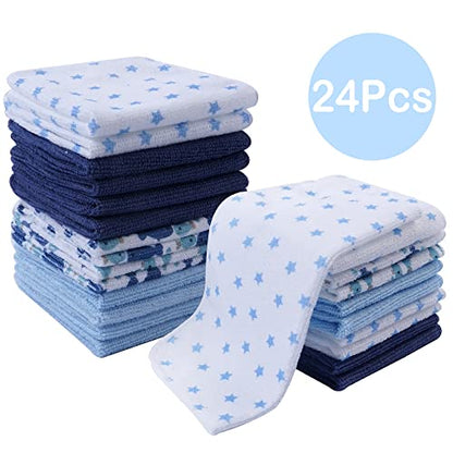 softan Baby Washcloths, 24Pack Baby Towels and Washcloths Extra Soft & Ultra Absorbent, Face Towel Unisex for Boys Girls Face & Body, Washclothes Gentle on Sensitive Skin, 9''X 9''- Blue Whale