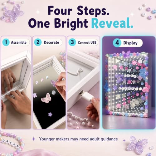 DIY Infinity Mirror Kit - Girls Crafts 8-12 Years Old DIY Kit with Lights & Custom Letters - Birthday Gift for Girls Ages 6 7 8 9 10 11 12, Educational STEM Toys for Kids, STEM Toys for 5+