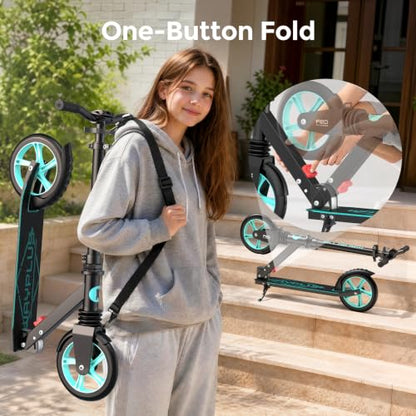 WAYPLUS Kick Scooter for Ages 6+,Kid, Teens & Adults. Max Load 240 LBS. Foldable, Lightweight, 8IN Big Wheels for Kids, Teen and Adults, 4 Adjustable Levels. Bearing ABEC10