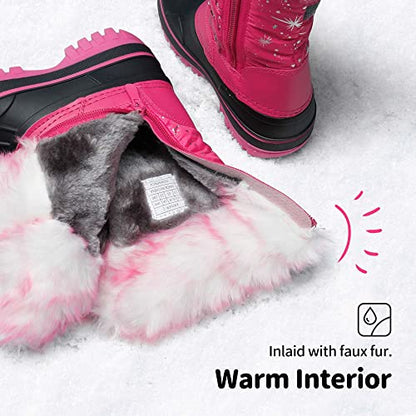 DREAM PAIRS Kids Waterproof Winter Snow Boots,Fuchsia,1 Little Kid