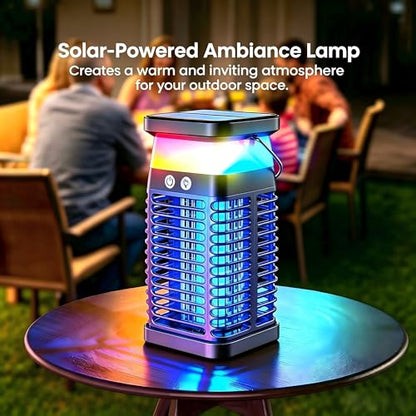 Solar LED Bug Zapper Lamp USB Rechargeable Indoor & Outdoor Use with LED Light, Portable IP66 Waterproof Electric Lamp with Hook for Patio Garden Backyard Home