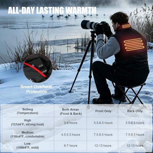 FREEHILL Men's Heated Puffer Vest, -22°F Outdoor Work Hunting Ice Fishing,M