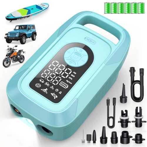 150PSI Paddle Board Electric Pump,Rayspace Rechargeable 16000mAh SUP Pump with LED Light,Portable Air Pump Triple Stage Inflation & Deflation, Auto-Off for Paddle Boards,Tent,Boat,Car,Bike