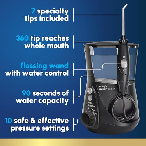 Waterpik Aquarius Countertop Water Flosser WP-662, Black, 7 Tips