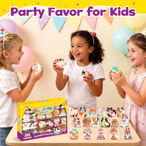 FUNNYB&G Squishy Toys Set for Kids - 24 Pack Cat Squishies Toys, Party Favors for Kids, Soft Stress Relief Toys, Classroom Prizes, Goodie Bag Fillers, Baskets Stuffers, Birthday Gifts for Boys Girls