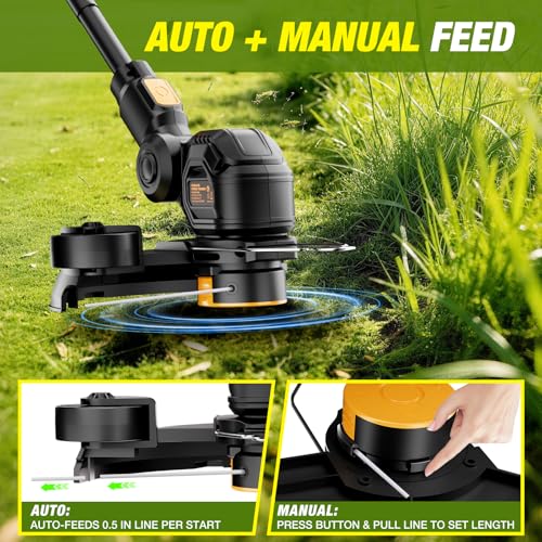 HEINPRO Cordless String Trimmer Compatible with Dewalt 20V MAX Battery | 12-Inch Electric Weed Wacker, Auto Line Feed, Weed Eater Battery Powered Grass Trimmer, w/ 6 Line Spools, Black(Tool Only)