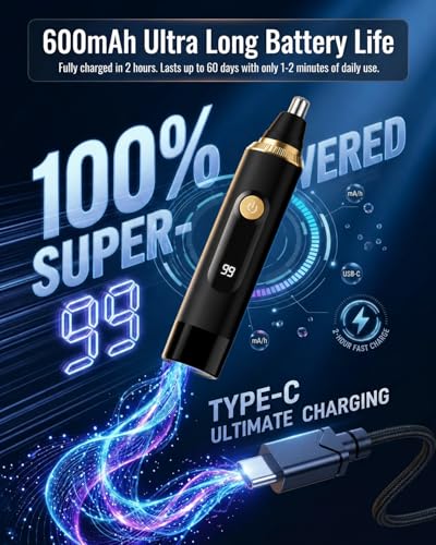 Nose Hair Trimmer 2026 Professional Nose Trimmer for Men and Women, Painless IPX7 Waterproof Eyebrow & Facial Hair Removal,USB Rechargeable with LED Display Dual-Edge Blades, Black