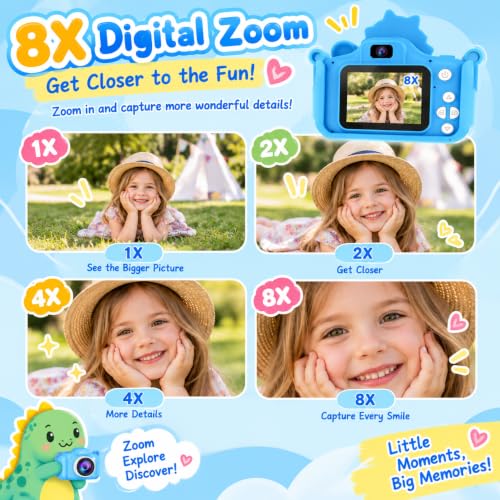 Kids Digital Camera, 1080P HD Video Camera for Toddlers with 32GB SD Card, Dinosaur Protective Case, Card Reader, Fun Selfie Toy Camera for Ages 3-12, Christmas/Birthday Gift for Boys & Girls