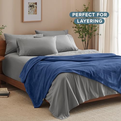 Bare Home Fleece Blanket Luxury Microplush (Throw, Dark Blue)