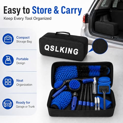 QSLKING 30PCS Car Detailing Brush Set, Car Cleaning Wash Brushes Kit Tool