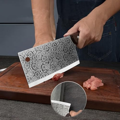 Japan Knife, Hand Forged Meat Cleaver Knife Japanese Kitchen Knife with Sheath Cooking Butcher Knife for Meat Cutting Vegetable Cleaver for Kitchen, Camping Thanksgiving Easter Christmas Gifts