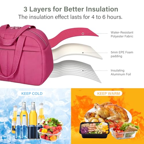 Codcey Reusable Quilted Puffer Insulated Lunch Bag Lunch Box Women