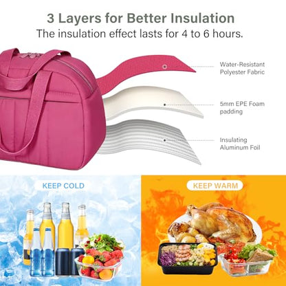Codcey Reusable Quilted Puffer Insulated Lunch Bag Lunch Box Women