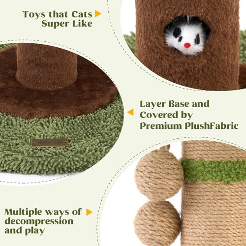 Woochpet Cat Scratching Post 35 Inch with Rat Hole and Sisal Rope for Adult Cat and Kitten, Green