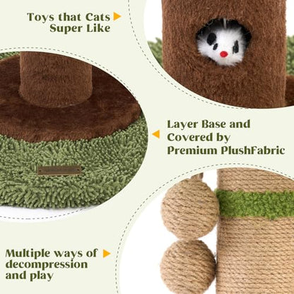 Woochpet Cat Scratching Post 35 Inch with Rat Hole and Sisal Rope for Adult Cat and Kitten, Green