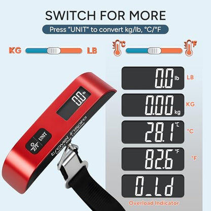 travel inspira Luggage Scale, Digital Hanging 110lb Rubber Paint Red