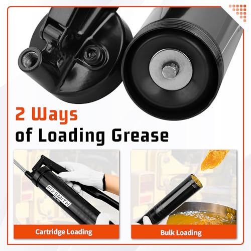 FIXSMITH Professional Lever Action Grease Gun- Heavy Duty Construction-10,000 PSI Max Pressure,Includes 12" Reinforced Flex Hose & 7" Rigid Extension,2-Way Loading-14 oz.Cartridge & Bulk Fill.
