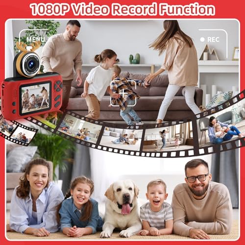 Kids Camera, Birthday Gifts for Boys and Girls Age 3-8,Video Recorder for Kids 8-12,Childrens Digital Camcorder for vlogging Portable Kids Selfie Camera with 32GB SD Card Red