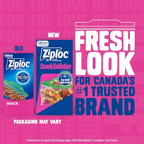 Ziploc Snack Bags, EasyGuide Seal, BPA-Free Food Storage, 100 Count