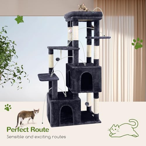 Globlazer Cat Tower for Indoor Cats, 61inch Heavy Duty Cat Trees for Large Adult Big Cats Maine Coon Cat Tree Tower with Scratching Post, Extra Large Top Perch, Cat Condos, F61, Dark Grey