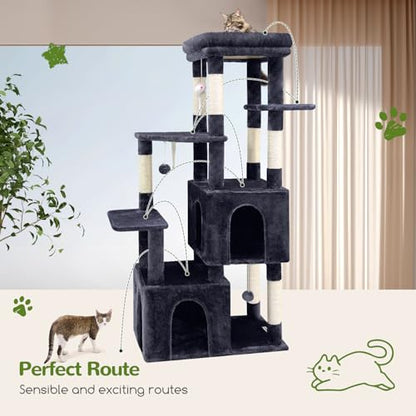 Globlazer Cat Tower for Indoor Cats, 61inch Heavy Duty Cat Trees for Large Adult Big Cats Maine Coon Cat Tree Tower with Scratching Post, Extra Large Top Perch, Cat Condos, F61, Dark Grey