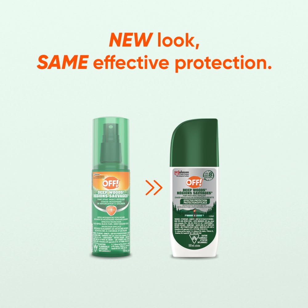 OFF! Deep Woods Insect & Mosquito Repellent Pump Spray, 25% DEET Bug Spray, Long-Lasting Protection Camping Hiking Hunting, Insect Repellent Non-Greasy, Travel Size, 100mL