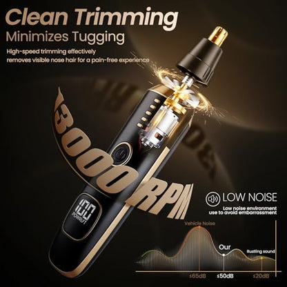 Beanify LED Display Eyebrow & Nose Hair Trimmer Clipper for Men Women,2025 Rechargeable 2 in 1 Painless Ear & Facial Hair Trimmer with Powerful Motor and Dual-Edge Blades Easy Cleansing (Black Gold)