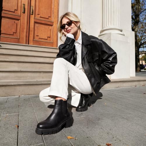 DREAM PAIRS Women's Chelsea Ankle Boots Fall Booties,Black,6 | Platform Chunky Heel,Round Toe,Pull-On,Comfortable,for Fall Winter Outdoor Walking,Office,Daily