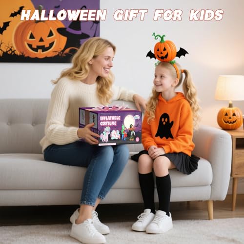 Inflatable Costume for kids,Inflatable Axolotl Riding Costume with Lights,Halloween Glow in The Dark Blow up Costumes