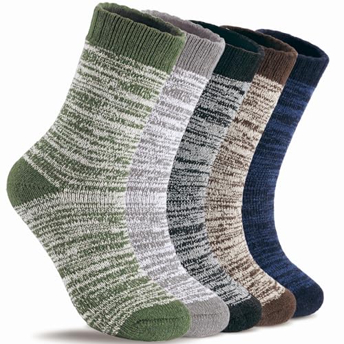 YUVFEHY 5 Pairs Merino Wool Socks for Men Extra Thick for Winter Hiking | Warm Breathable Thermal Crew Work Sock for Cold Weather Size 7-15