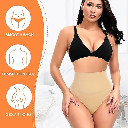 Riseholy Tummy Control Thong Shapewear for Women Body Shaper Underwear Seamless Waist Trainer Panties (#01 Beige,Large)