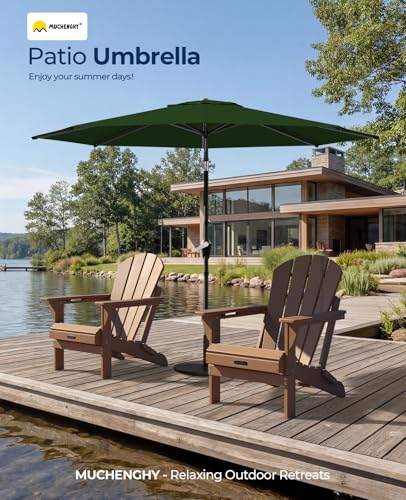 MUCHENGHY 9ft Patio Umbrella, Outdoor Market Table Umbrella with Push Button Tilt and Crank, 8 Ribs UV Protection Sun Shade for Lawn, Deck, Garden, Fishing, Backyard & Pool(Pine Green)