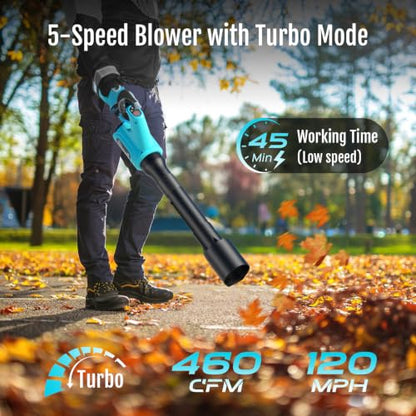YARDCARE 2026 NEW Electric Cordless Leaf Blower with 4.0AH Battery and Charger, 460CFM/120 MPH Leaf Blower, 5-Speed + Turbo Mode, Battery Powered Blowers for Lawn Care, Patio Cleaning