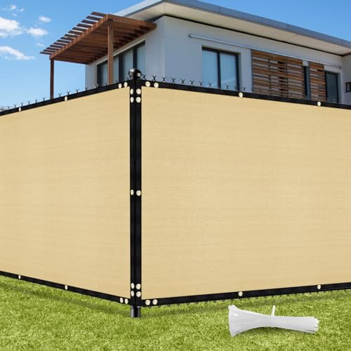 UIRWAY Fence Privacy Screen 4ft x 50ft Sand, Heavy Duty 170GSM 90% Visibility Blockage, UV Resistant Outdoor HDPE Fence Covering Windscreen for Chain Link Fence Backyard Garden Patio with Cable Ties