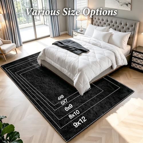 Huiuhjirug 4x6 Area Rug, Fluffy Shag Carpet for Living Room Black