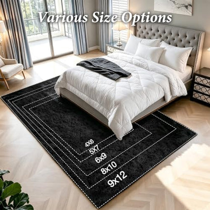 Huiuhjirug 4x6 Area Rug, Fluffy Shag Carpet for Living Room Black