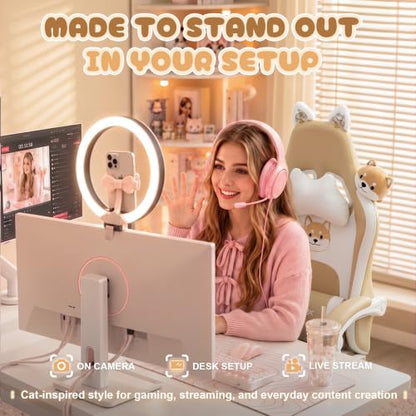 Dowinx Cat Ear Gaming Chair for Adults, Ergonomic Computer Chair with Massage Lumbar Support, Reclining Gamer Chair with Footrest and Headrest, 290 lbs