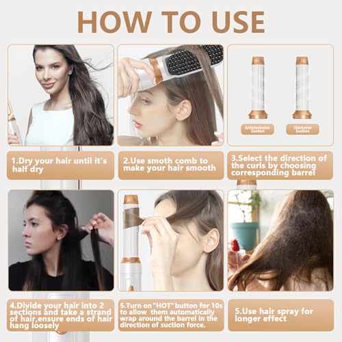 TANSHINE 5-in-1 Hair Dryer Brush, Detachable Auto-Wrap Styler, Gold