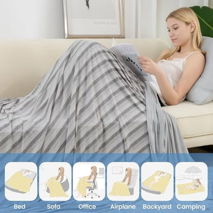 VIPBED Cooling Blanket for Hot Sleepers Queen Size, Q-Max > 0.5 Cold Blanket for Couch Bed Sofa, Lightweight Breathable Striped Cooling Sheet for All Seasons- Grey, 90" x 90"