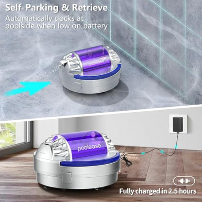 Cordless Pool Vacuum Robot with Dual high-Powerful Motors Provide Strong Suction, Self-Parking, 100 Min Runtime, Robotic Pool Cleaner for Above/In-ground Flat Pool up to 960 Sq.ft